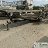 BOAT, 15FT ALUMINUM FLAT BOTTOM, 35HP JOHNSON OUTBOARD PROP, 1981 SINGLE AXLE TRAILER