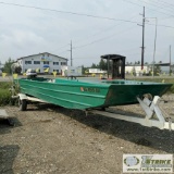 BOAT, 24FT ALUMINUM FLAT BOTTOM, 135HP EVINRUDE OUTBOARD JET, 2-STROKE, TWIN FUEL TANKS, 1974 SINGLE
