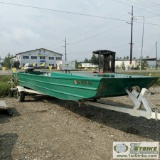 BOAT, 24FT ALUMINUM FLAT BOTTOM, 135HP EVINRUDE OUTBOARD JET, 2-STROKE, TWIN FUEL TANKS, 1974 SINGLE