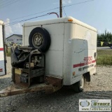 ENCLOSED TRAILER, 1996 81IN X 67IN, HOMEMADE, ALUMINUM BOX, SINGLE AXLE, 2IN BALL HITCH, WITH MOUNTE