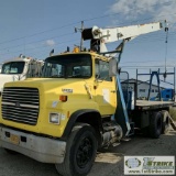 BOOM TRUCK, 1989 FORD L8000, FORD 6CYL DIESEL, EATON FULLER TRANSMISSION, MANITEX MODEL: 1161A CRANE