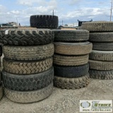 16 EACH. MISC HEAVY TRUCK TIRES AND WHEELS, INCLUDING: 10.00R22, 11R22.5, 11R24.5