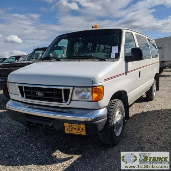 2007 FORD E-350 SUPERDUTY XLT VAN, 5.4L GAS, RWD, 11 PASSENGER