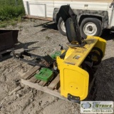 LAWN TRACTOR SNOW BLOWER, JOHN DEERE, BELT DRIVEN, WITH CHAINS AND WEIGHTS