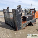WELDING TRUCK BED, STEEL. 8.5 FT X 7 FT DECK, WITH BOXES AND RACKS