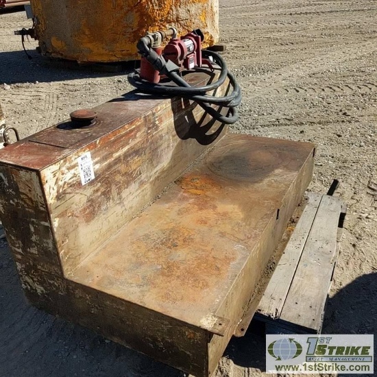 FUEL TANK, 105 GAL, L-TYPE, STEEL CONSTRUCTION, W/ FILL-RITE 15GPM 12V PUMP