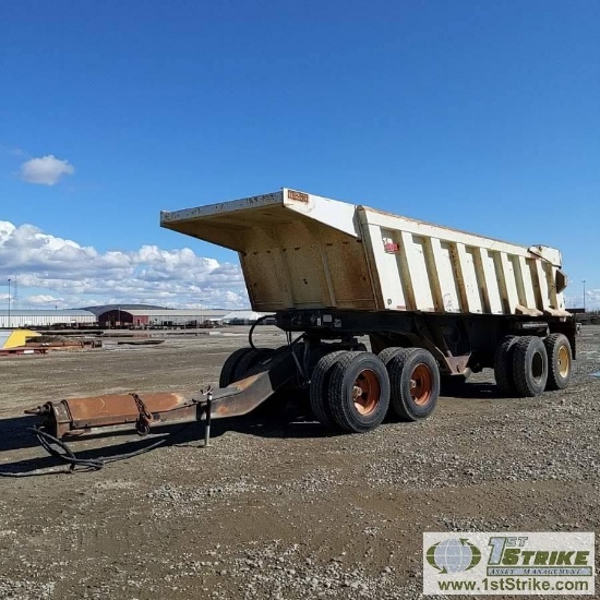 END DUMP TRAILER, 2005 K-LINE 3291-2, 100,000LB CAPACITY, TANDEM AXLE, W/TANDEM AXLE DOLLY. NO TITLE