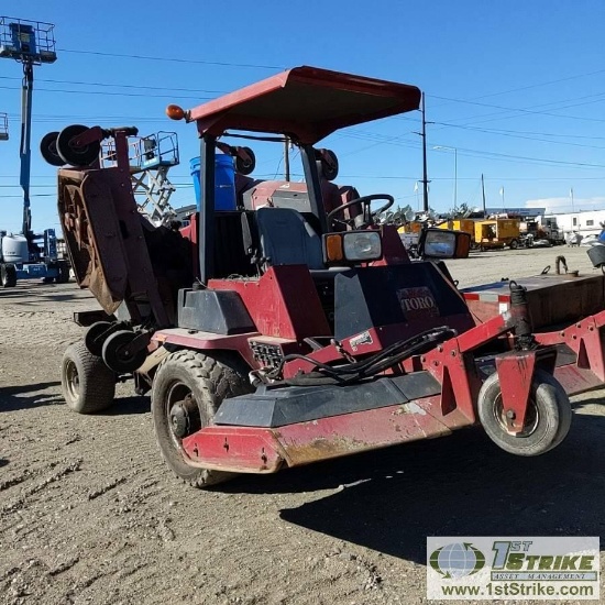 2 EACH. MOWERS, TORO GROUNDMASTER 580-D, MODEL 30580, 4CYL DIESEL MOTOR, FOLD UP SIDE MOW DECKS, PAR