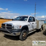 2007 RAM 3500 HEAVY DUTY, 6.7L CUMMINS DIESEL, 4X4, CREW CAB, DUALLY, 9FT SERVICE BOX. WEBASTO HEAT