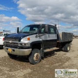 FLATBED, 2005 CHEVROLET C4500, 6.6L DURAMAX, 4X4, CREW CAB, DUALLY, 11FT BED.