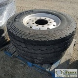 2 EACH. TIRES, MICHELIN XZUS 315/80R22.5, MOUNTED ON 10-LUG ALCOA WHEELS