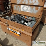 KNAACK BOX, WITH MISC TOOLS, INCLUDING: NAIL GUNS