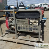 GENERATOR, PORTER CABLE, 10KW, SINGLE PHASE, HONDA 20HP GAS MOTOR