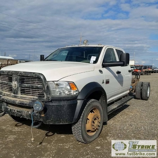 2012 RAM 5500 HEADY DUTY, 6.7L CUMMINS, 4X4, DUALLY, CAB AND CHASSIS, CREW CAB, WITH VMAC ENGINE MOU