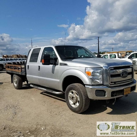 2012 FORD F-250 SUPERDUTY XLT, 6.2L GAS, 4X4, CREW CAB, 8FT FLAT BED