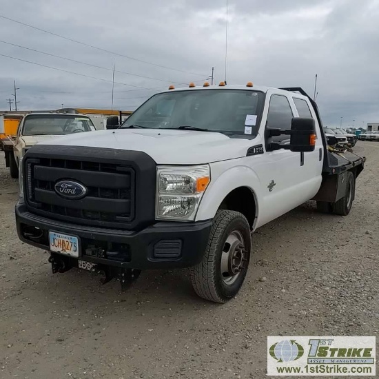 2014 FORD F-350 LARIAT, 6.7L POWERSTROKE, 4X4, DUALLY, CREW CAB, FLAT BED SN:1FD8W3HTXEEB08424