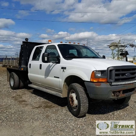 2000 FORD F-450 SUPERDUTY XL, 7.3L POWERSTROKE, 4X4, DUALLY, CREW CAB, 10FT FLAT BED