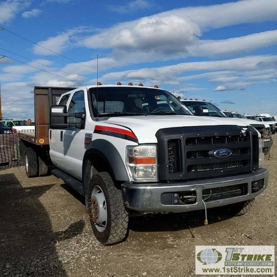 2008 FORD F450 SUPERDUTY XL, 6.4L POWERSTROKE, 4X4, DUALLY, CREW CAB, 12FT FLATBED