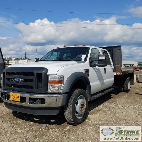 2008 FORD F-450 SUPERDUTY XL, 6.4L POWERSTROKE, 4X4, DUALLY, CREW CAB, 12FT6IN X 8FT FLAT BED,