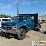 1996 CHEVROLET CHEYENNE 3500, 5.7L VORTEC, 4X4, DUALLY, REGULAR CAB, 9FT FLATBED, W/BOSS SNOWPLOW MO