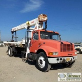 BOOM TRUCK, 1998 INTERNATIONAL 4700, NAVISTAR 444E MOTOR, MANUAL TRANS, SINGLE REAR AXLE, 18 FT FLAT