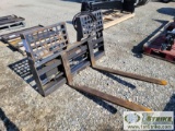 SKIDSTEER ATTACHMENT, HYDRAULIC ADJUSTED PALLET FORKS, 48IN, 5500LB RATING, JENKINS IRON AND STEEL.