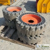 4 EACH. SKIDSTEER TIRES ON WHEELS, SOLID, 33X6X11