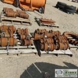 5 PALLETS. MISC DOZER PARTS, INCUDING: ROLLERS, DRIVE, GEARS, TRACK LINKS