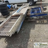 1 ASSORTMENT. MISC SCAFFOLDING, INCLUDING: 6EA ALUMINUM PLANKS, 10EA UPRIGHTS, MISC CROSSBARS