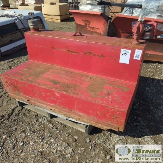 TRUCK BED FUEL TANK, APPROX 90GAL, STEEL CONSTRUCTION, WITH FILL-RITE 15GPM 12V PUMP