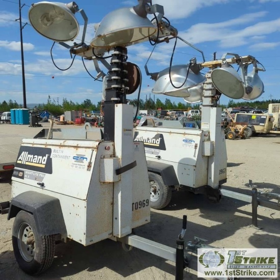 LIGHTPLANT, ALLMAND NIGHT-LITE PRO NL-8, V-SERIES, 3CYL KUBOTA ENGINE, TRAILER MOUNTED