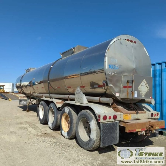 FUEL TANK TRAILER, 1983 BEALL TRANS-LINER, TRIPLE AXLE WITH TAG AXLE, 78000LB GVWR, 8000GAL STAINLES