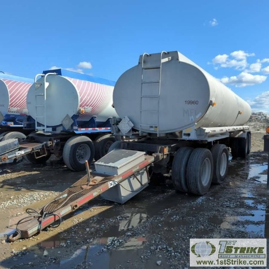 FUEL TANK PUP TRAILER, 1992 BEALL TRANSLINER, TANDEM REAR AXLES, TANDEM AXLE DOLLY, 68000 GVWR, 3-CO