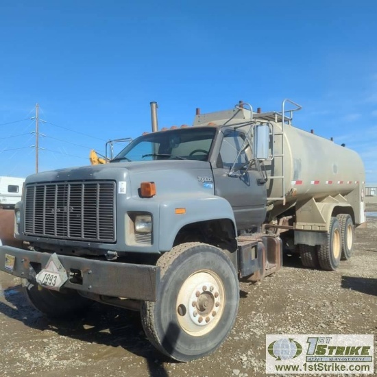 FUEL TRUCK, 1992 GMC TOPKICK, CAT 3116, MANUAL TRANSMISSION, TANDEM REAR AXLES, 52000LB GVWR, 2-COMP