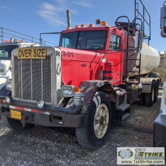 WATER TRUCK, 1988 PETERBILT 357, CUMMINS DIESEL, EATON FULLER TRANS, TANDEM REAR AXLES, 82100LB GVWR
