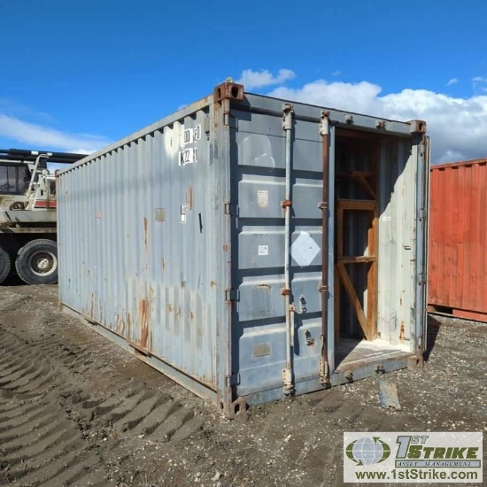 SHIPPING CONTAINER, 20FT, STEEL CONSTRUCTION. WITH SHELVING