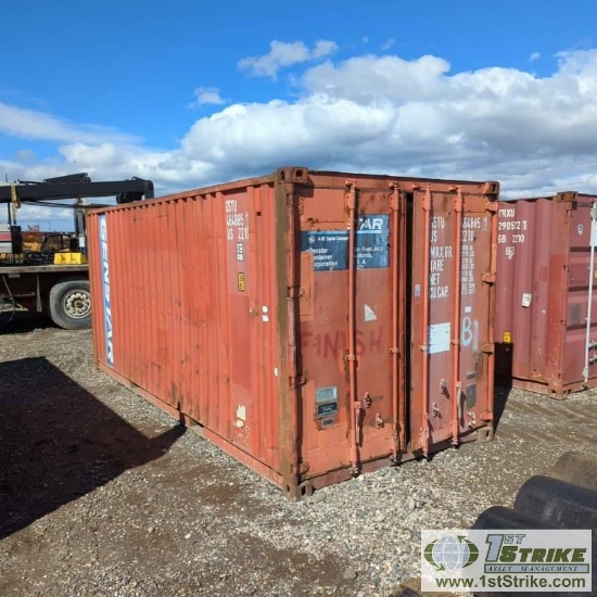SHIPPING CONTAINER, 20FT, STEEL CONSTRUCTION. WITH SHELVING