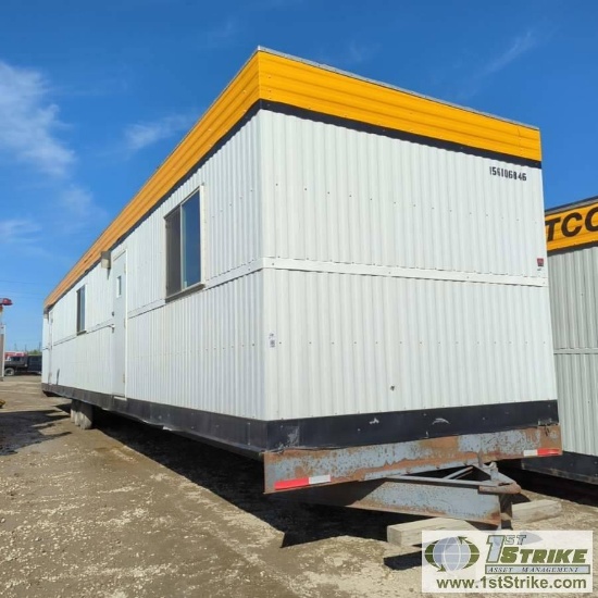 CREW FACILITY, TRAILER MOUNTED UNIT, ATCO, 10FT X 60FT, TRIPLE AXLE, OPEN FLOOR PLAN WITH 9FT X 12FT