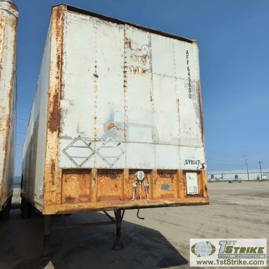WASTE WATER STORAGE SEMI VAN TRAILER, 1985 DUNHAM MODEL DSSV-455-102-1B, 45FT, TANDEM AXLE, 6880LB G