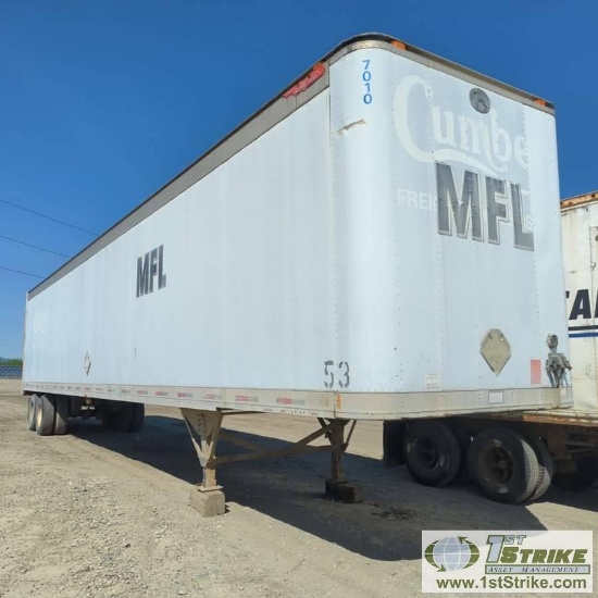 SEMI VAN TRAILER, 1995 GREAT DANE MODEL 7311TJWR, 53FT, TANDEM AXLE, 65000LB GVWR