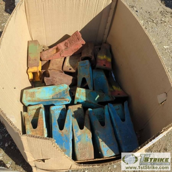 1 BOX. MISC BUCKET TEETH INCLUDING: HENSLEY 400 CHX 3E, ESCO, ATECO