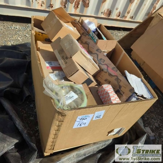 1 BOX. MISC EQUIPMENT PARTS INCLUDING: BOBCAT, VOLVO, GM, IZUSU