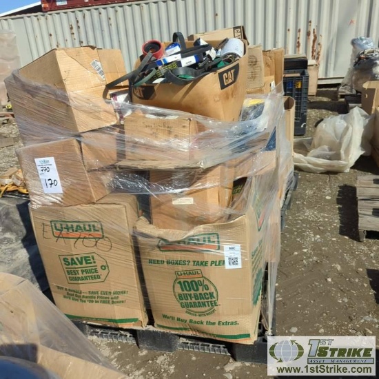 1 PALLET. MISC EQUIPMENT PARTS INCLUDING: FILTERS, BELTS, WATER PUMP, JOHN DEERE, CAT, NAPA
