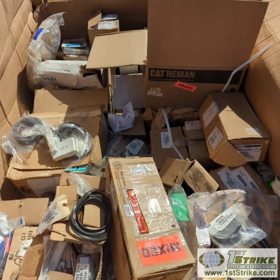 1 BOX. MISC EQUIPMENT PARTS INCLUDING: CAT C-15 REMAN TURBO CR-7923, VOLVO, CAT OIL COOLER, KENWORTH