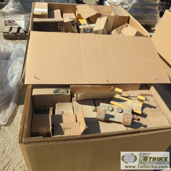 2 BOXES. MISC HEAVY EQUIPMENT AND TRUCK PARTS, PRIMARILY CAT, INCLUDING: OIL FILTERS, HYDRAULIC FILT