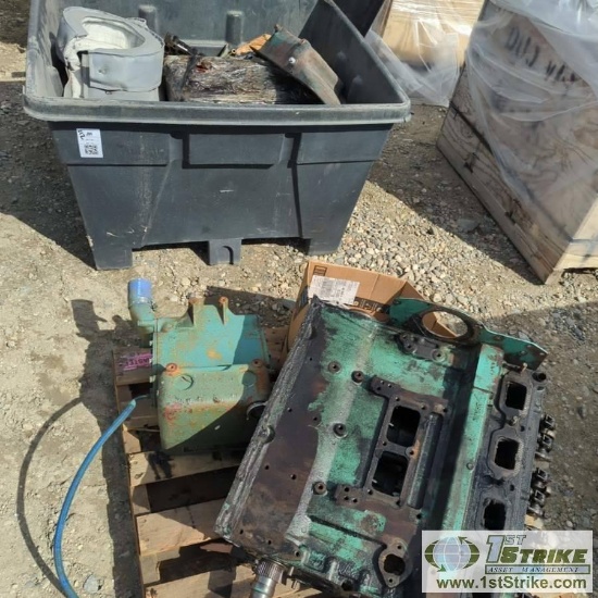 2 PALLETS. ENGINE PARTS INCLUDING 2EA DETROIT DIESEL 4 CYLINDER ENGINE BLOCKS