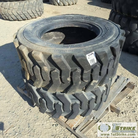 2 EACH. EQUIPMENT TIRES, 385/65-22.5, BLACKSTONE-OTR, WITH 1EA WHEEL