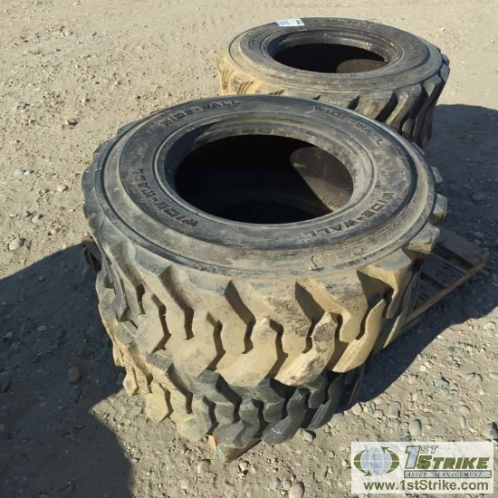 4 EACH. EQUIPMENT TIRES, 12-16.5, BLACKSTONE OTR WIDE-WALL