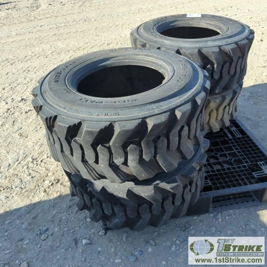 4 EACH. EQUIPMENT TIRES, 12-16.5, BLACKSTONE OTR WIDE-WALL