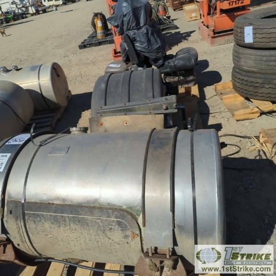 3 PALLETS. HEAVY TRUCK PARTS INCLUDING: 1EA TANK ALUMINUM FUEL TANK, 100GAL, 4EA FENDERS, 2EA SEATS